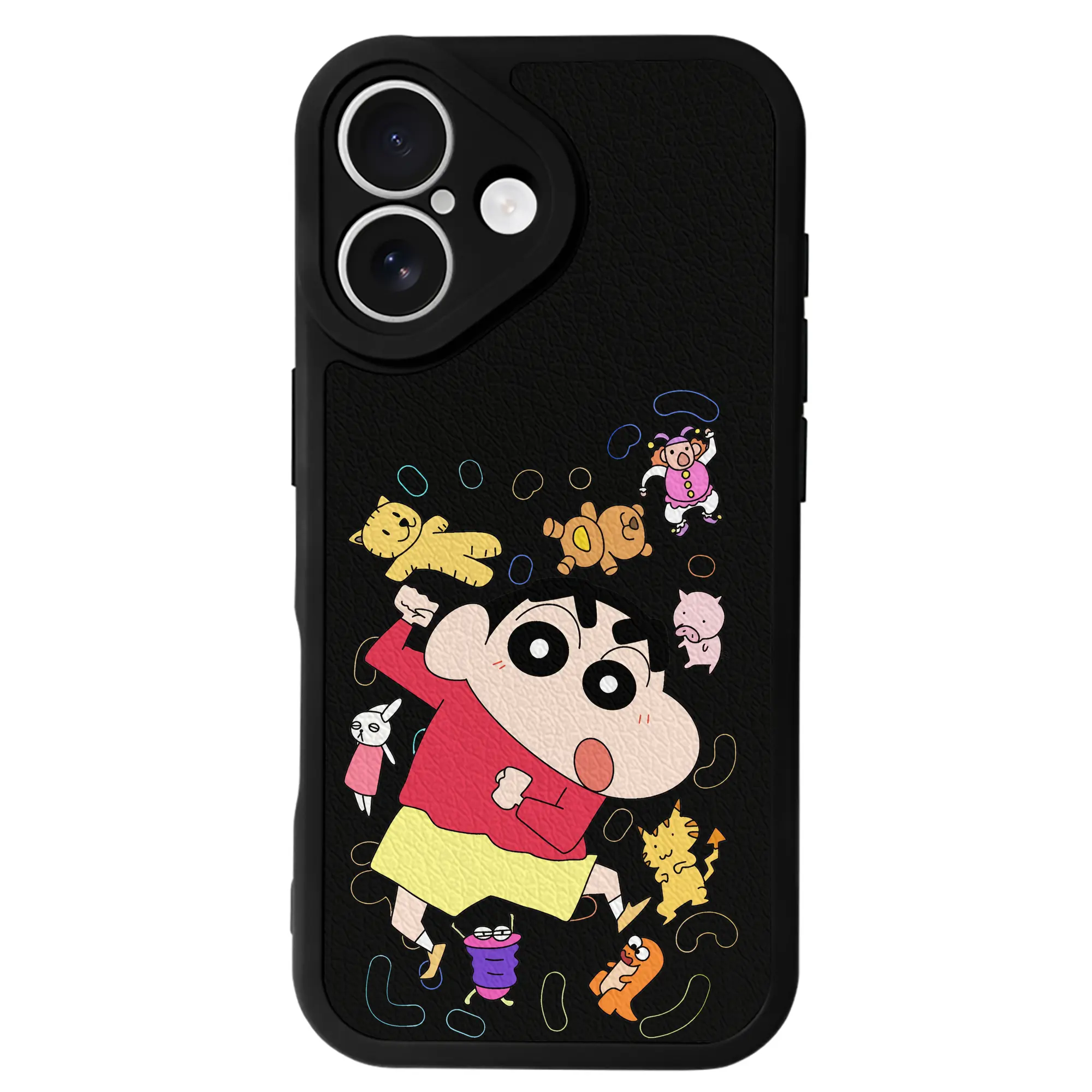 クレヨンしんちゃん グッズ 野原 しんのすけ - IPhone 16シリーズ対応 ・ シリコンスマホケース ・ レザー調 ・ 高精度フィット ・ 耐衝撃 ・ ワイヤレス充電対応 ・ 精密カット